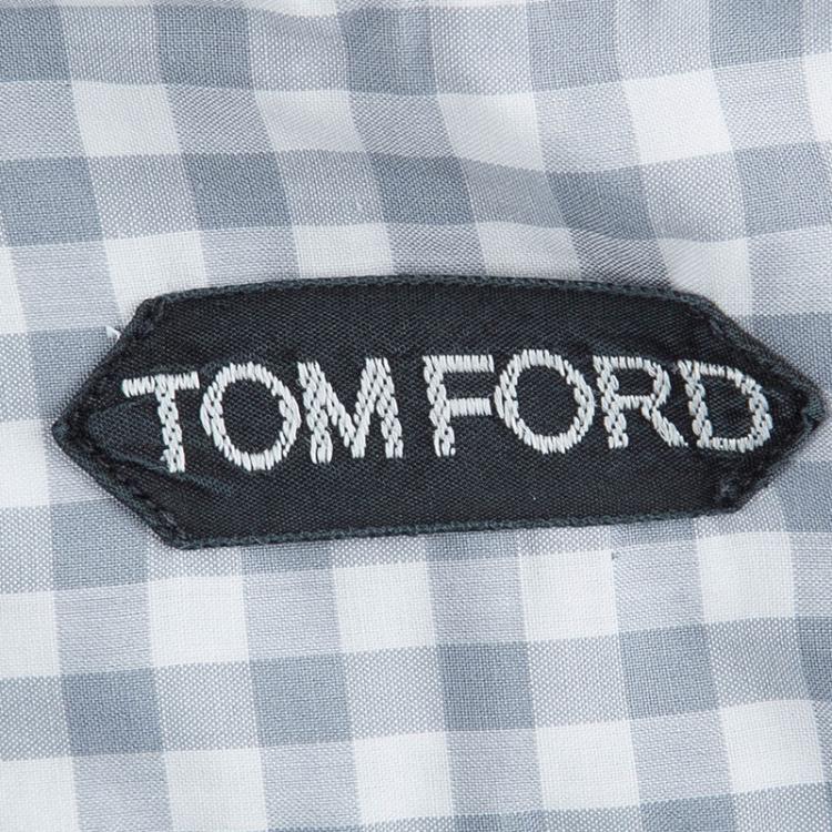 Pre Owned Tom Ford Grey Contrast Collar Gingham Checked Cotton Shirt L