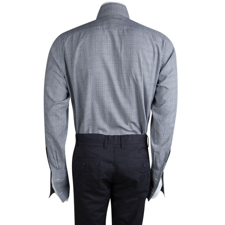 مملوكة مسبقًا Tom Ford Grey Glen Plaid Checked Cotton Shirt L