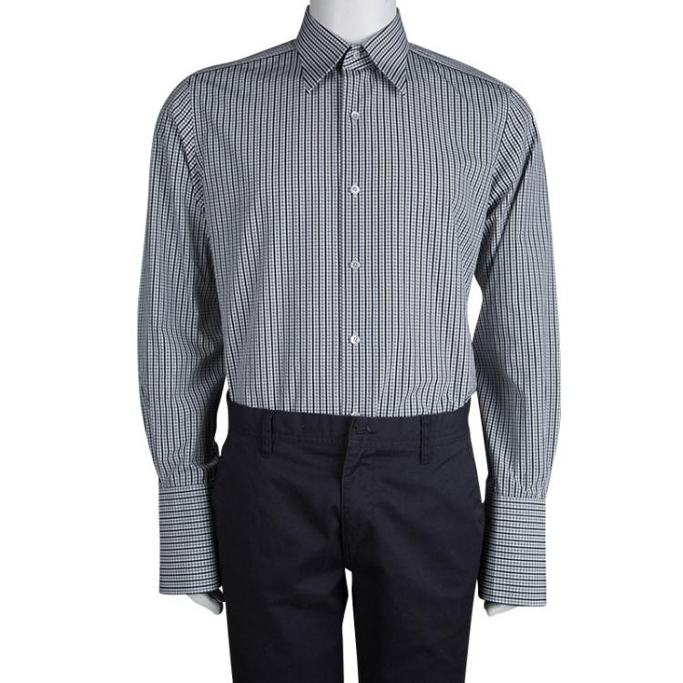 Pre Owned Tom Ford Monochrome Checked Long Sleeve Buttondown Cotton Shirt  L