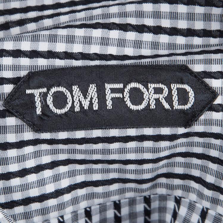 Pre Owned Tom Ford Monochrome Checked Long Sleeve Buttondown Cotton Shirt  L