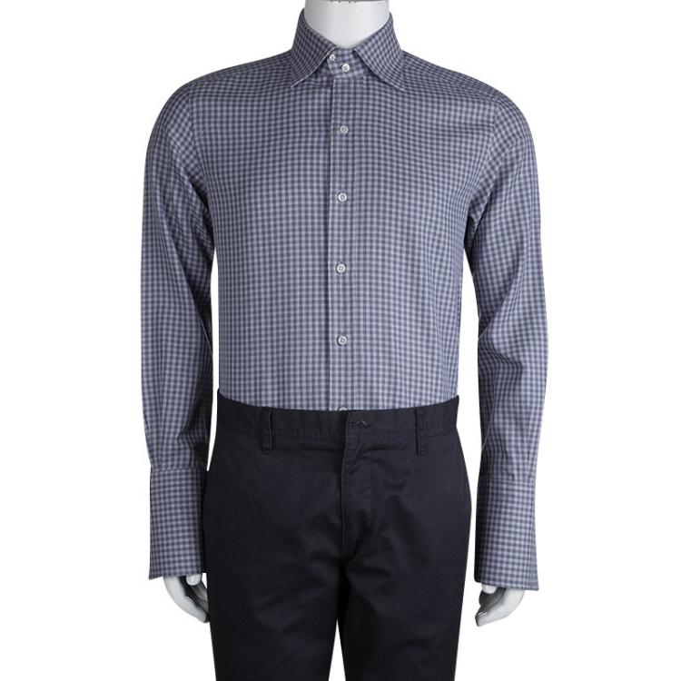 Pre Owned Tom Ford Grey Checked Long Sleeve Button Front Cotton Shirt L