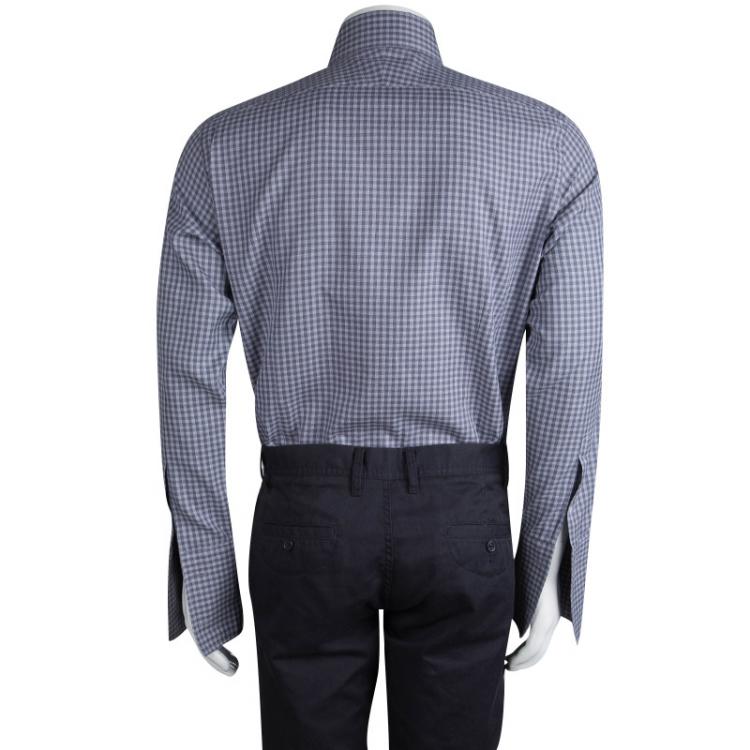 Pre Owned Tom Ford Grey Checked Long Sleeve Button Front Cotton Shirt L