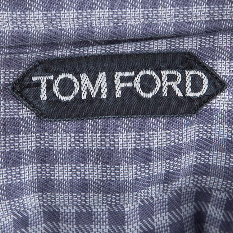 Pre Owned Tom Ford Grey Checked Long Sleeve Button Front Cotton Shirt L