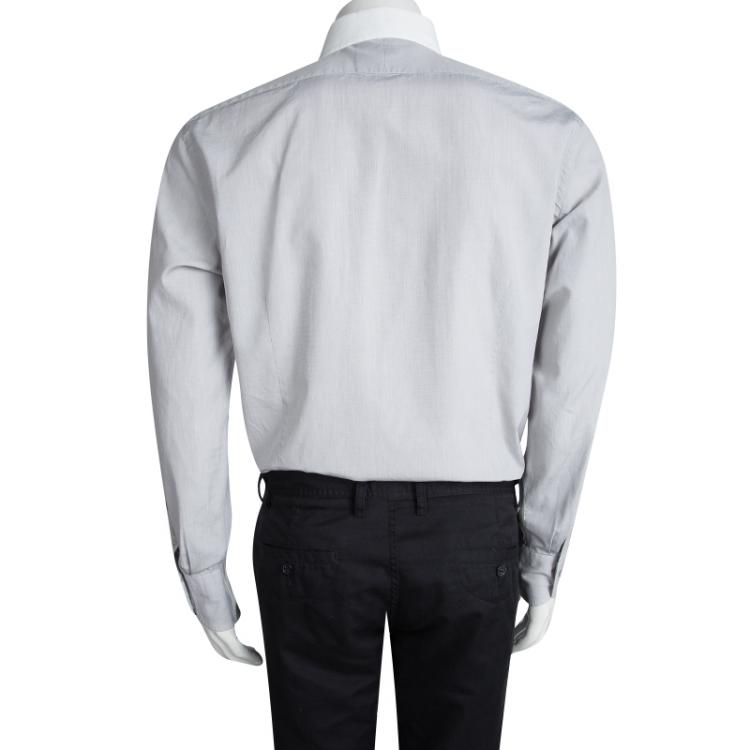 Pre Owned Tom Ford Grey Cotton Contrast Collar Long Sleeve Button Front Shirt XXL