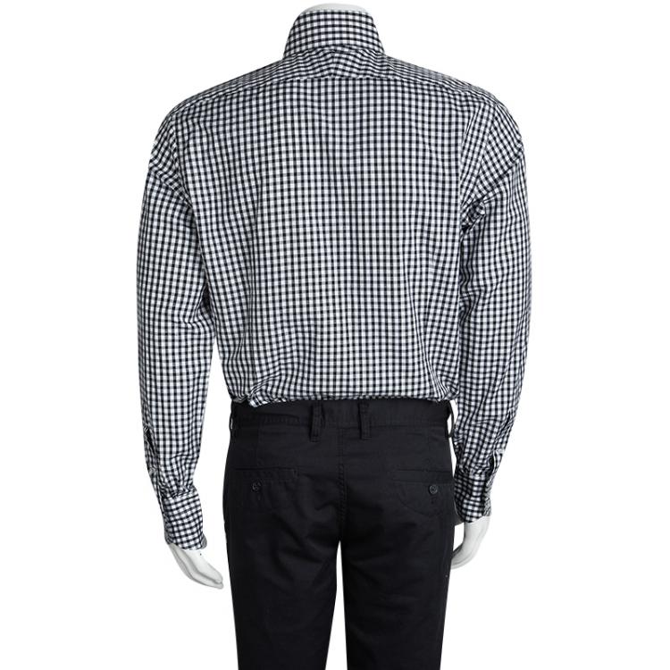 مملوكة مسبقًا Tom Ford Monochrome Gingham Plaid Long Sleeve Button Front Shirt XL