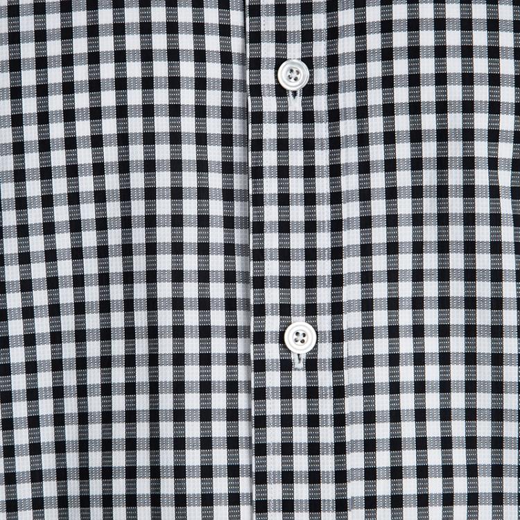 مملوكة مسبقًا Tom Ford Monochrome Gingham Plaid Long Sleeve Button Front Shirt XL
