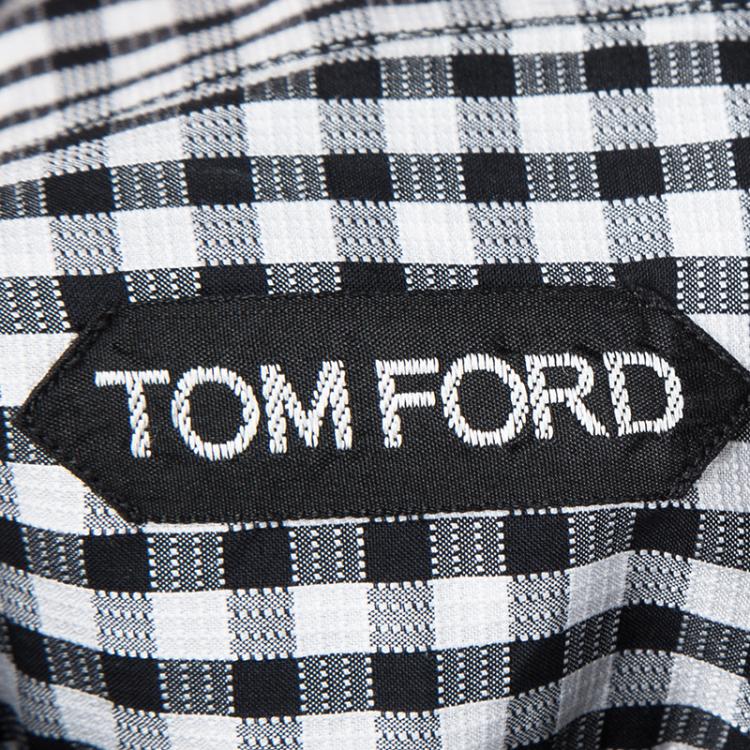 مملوكة مسبقًا Tom Ford Monochrome Gingham Plaid Long Sleeve Button Front Shirt XL