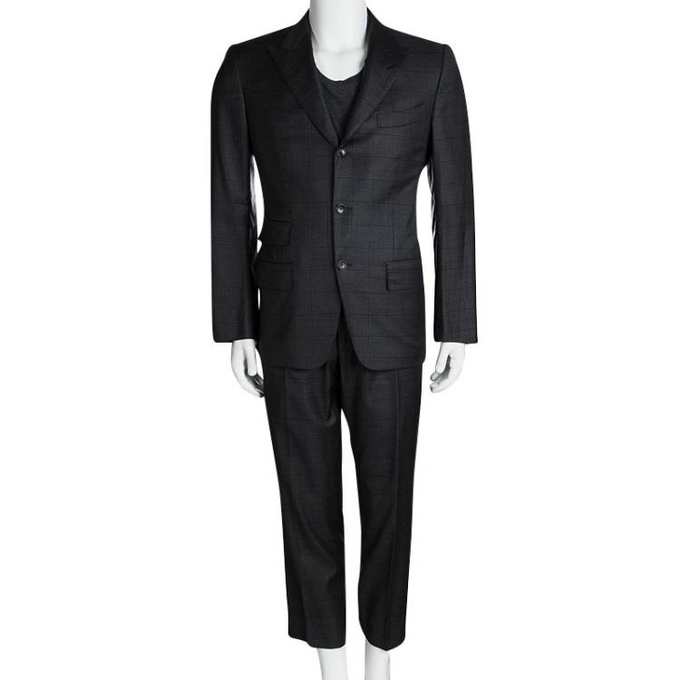 Pre Owned Tom Ford Grey Wool Checked Regular Fit Suit M