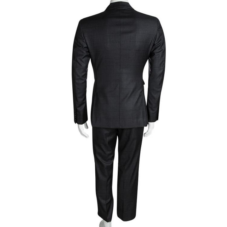 Pre Owned Tom Ford Grey Wool Checked Regular Fit Suit M