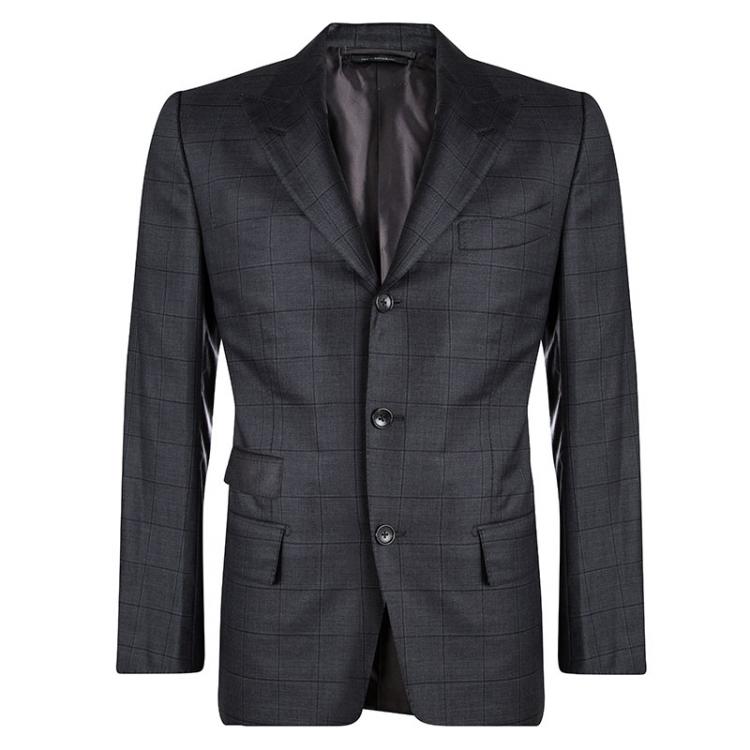 Pre Owned Tom Ford Grey Wool Checked Regular Fit Suit M
