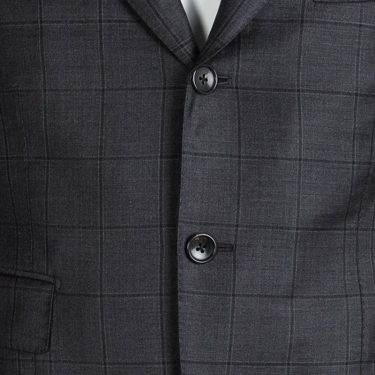Pre Owned Tom Ford Grey Wool Checked Regular Fit Suit M