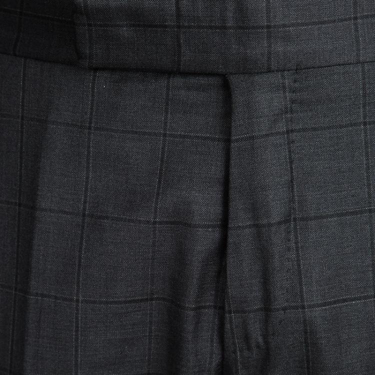 Pre Owned Tom Ford Grey Wool Checked Regular Fit Suit M