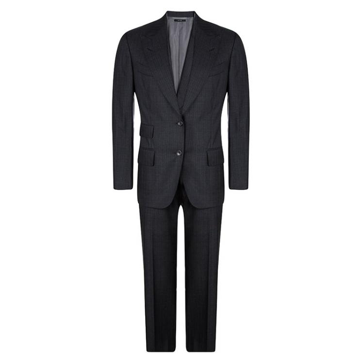 مملوكة مسبقًا Tom Ford Grey Wool Striped Regular Fit Suit M