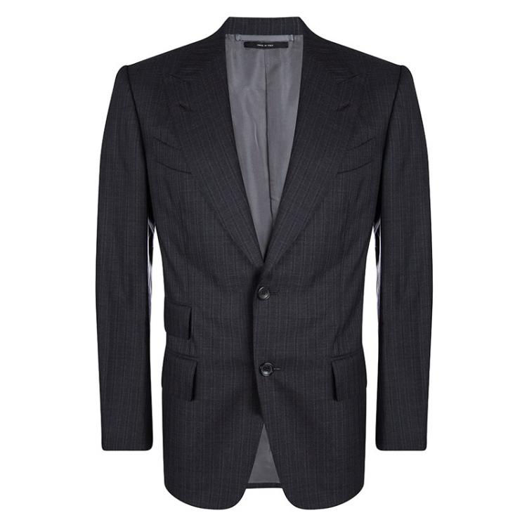 مملوكة مسبقًا Tom Ford Grey Wool Striped Regular Fit Suit M