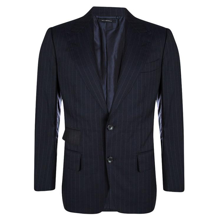 Pre Owned Tom Ford Navy Blue Striped Regular Fit Wool Suit M