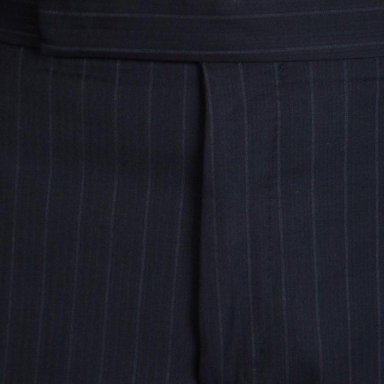 Pre Owned Tom Ford Navy Blue Striped Regular Fit Wool Suit M