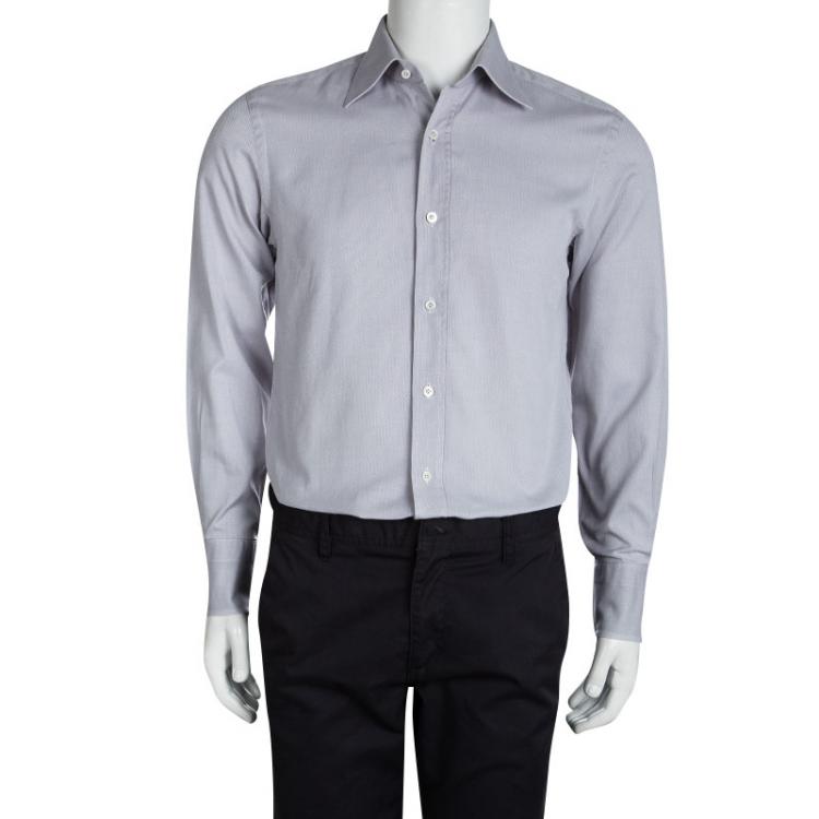 Pre Owned Tom Ford Lavender Textured Cotton Long Sleeve Button Front Shirt M