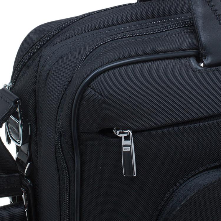 Pre Owned Tumi Black Canvas T-Pass Kennedy Deluxe Brief Laptop Bag