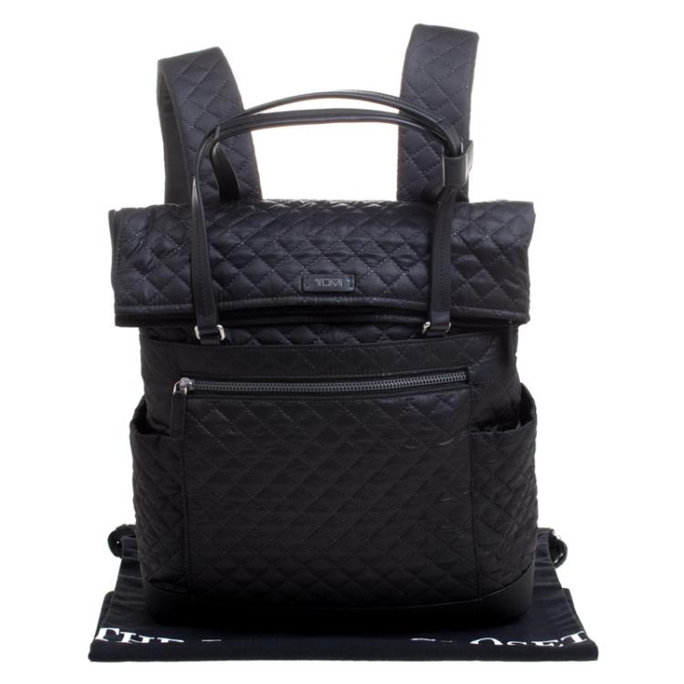 Pre Owned Tumi Black Quilted Fabric Lehigh Foldover Backpack