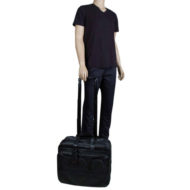 Pre Owned Tumi Black Leather Alpha T-Pass Expandable Laptop Two Wheel Brief Luggage