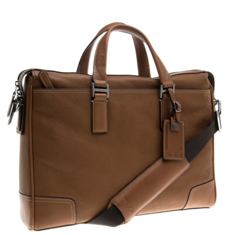 Pre Owned Tumi Brown Leather Irving Slim Briefcase