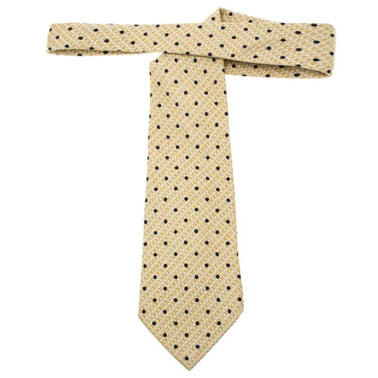 Pre Owned Valentino Yellow Silk Polka Dot Tie 
