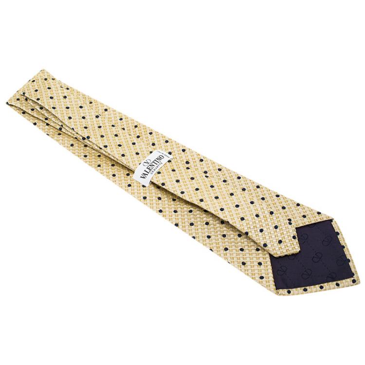 Pre Owned Valentino Yellow Silk Polka Dot Tie 