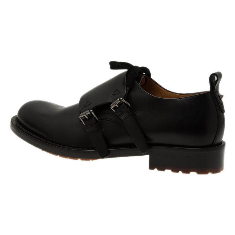 Pre Owned Valentino Black Leather Hard Walk Monk Strap Derby Size 42