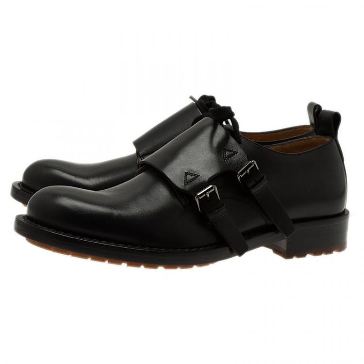 Pre Owned Valentino Black Leather Hard Walk Monk Strap Derby Size 42
