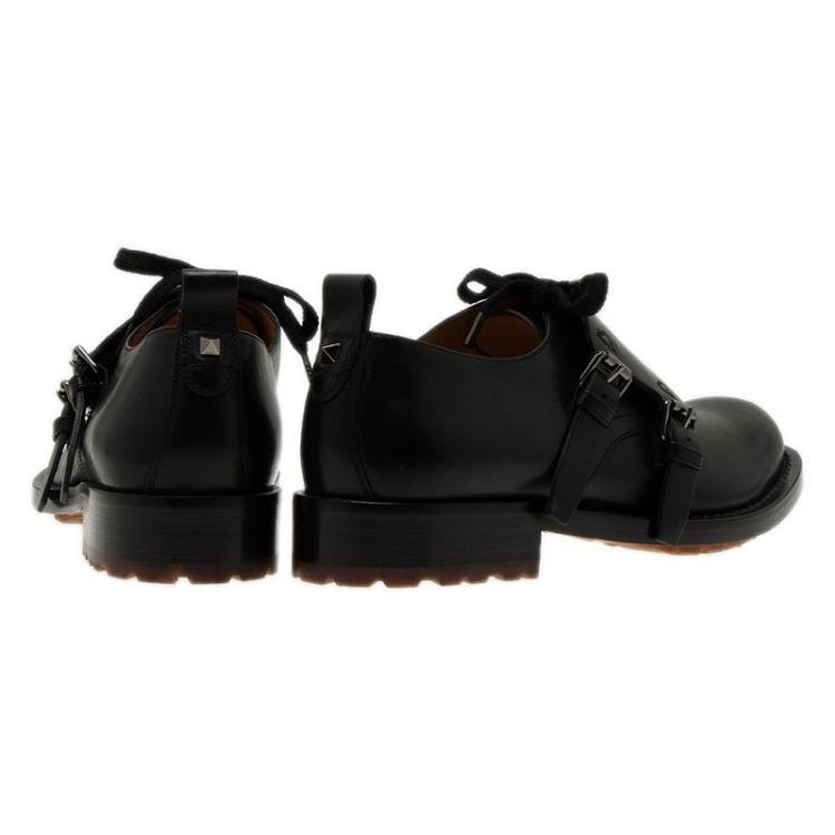 Pre Owned Valentino Black Leather Hard Walk Monk Strap Derby Size 42