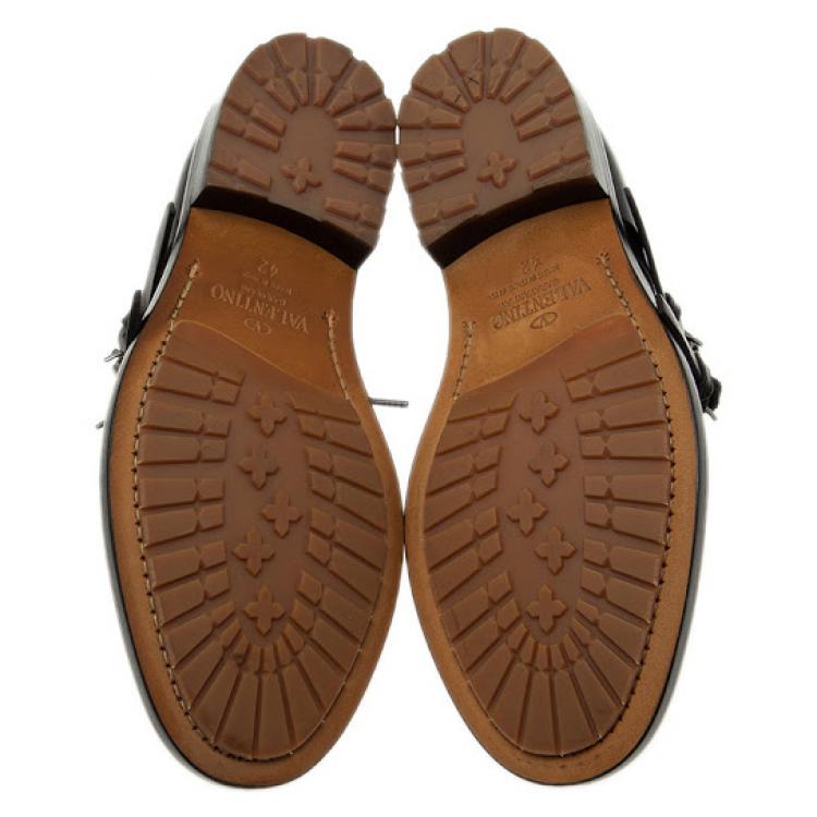 Pre Owned Valentino Black Leather Hard Walk Monk Strap Derby Size 42