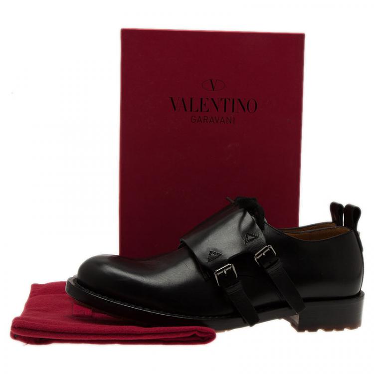 Pre Owned Valentino Black Leather Hard Walk Monk Strap Derby Size 42
