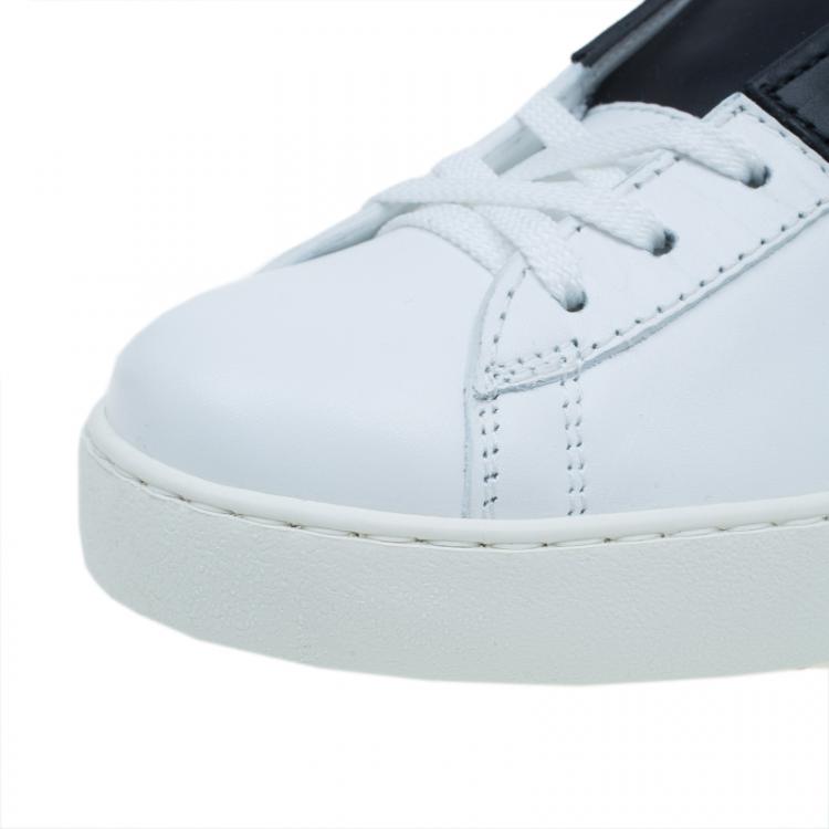Pre Owned Valentino White and Black Banded Leather High Top Sneakers Size 40