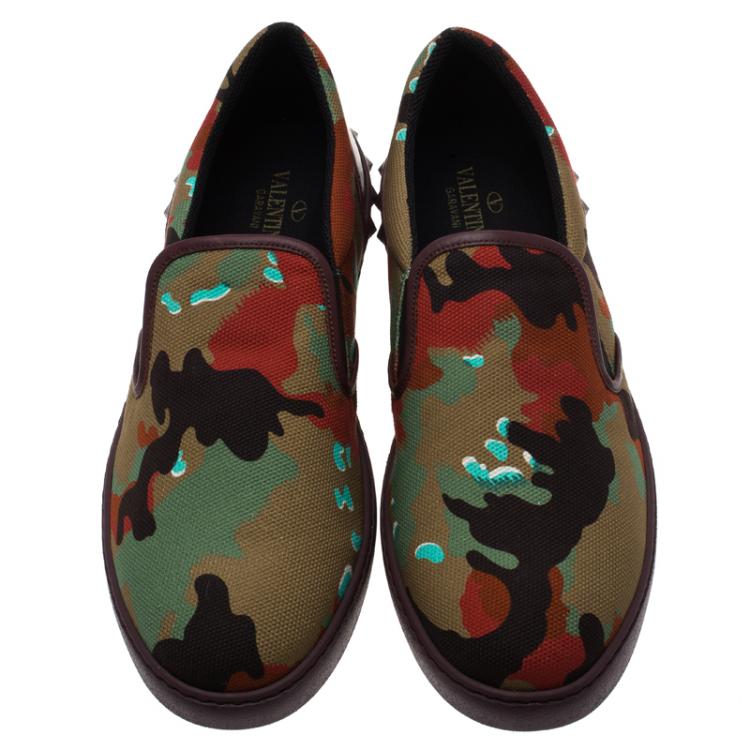 Pre Owned Valentino Psychedelic Camo Canvas Skate Sneakers Size 45