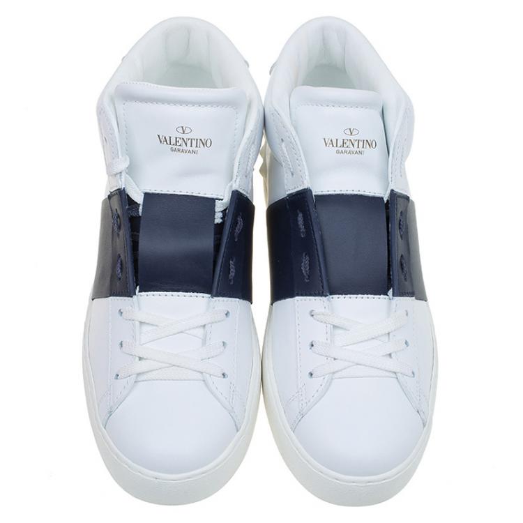 Pre Owned Valentino Two Tone Leather Open High Top Sneakers Size 41