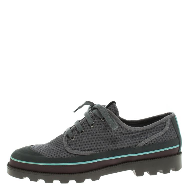 Pre Owned Valentino Grey Eyelet Embroidered Fabric Low-Top Sneakers Size 44