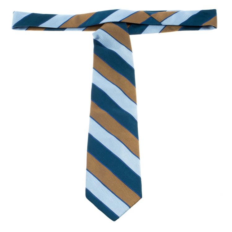 Pre Owned Valentino Multicolor Striped Woven Silk Traditional Tie	