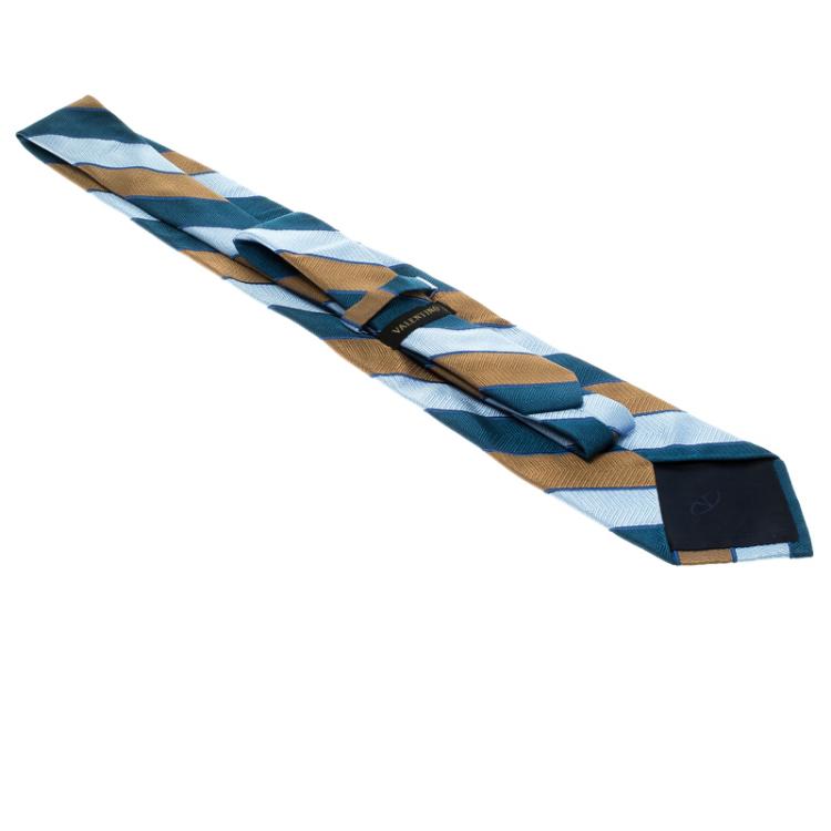 Pre Owned Valentino Multicolor Striped Woven Silk Traditional Tie	