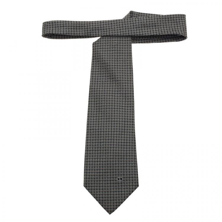 Pre Owned Valentino Grey Silk Geometric Print Tie 
