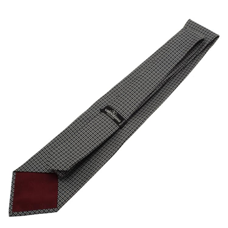 Pre Owned Valentino Grey Silk Geometric Print Tie 