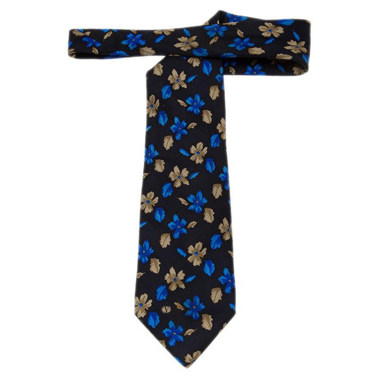Pre Owned Valentino Blue Floral Silk Tie