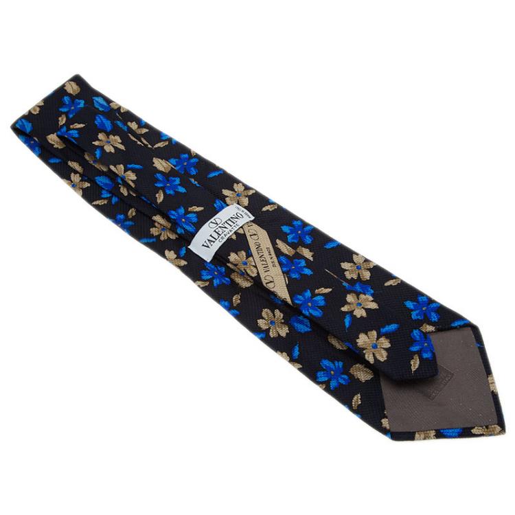 Pre Owned Valentino Blue Floral Silk Tie