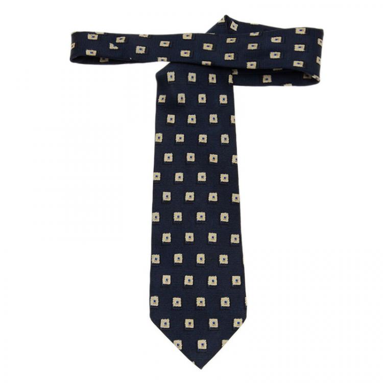 Pre Owned  Valentino Navy Blue Silk Square Pattern Tie 
