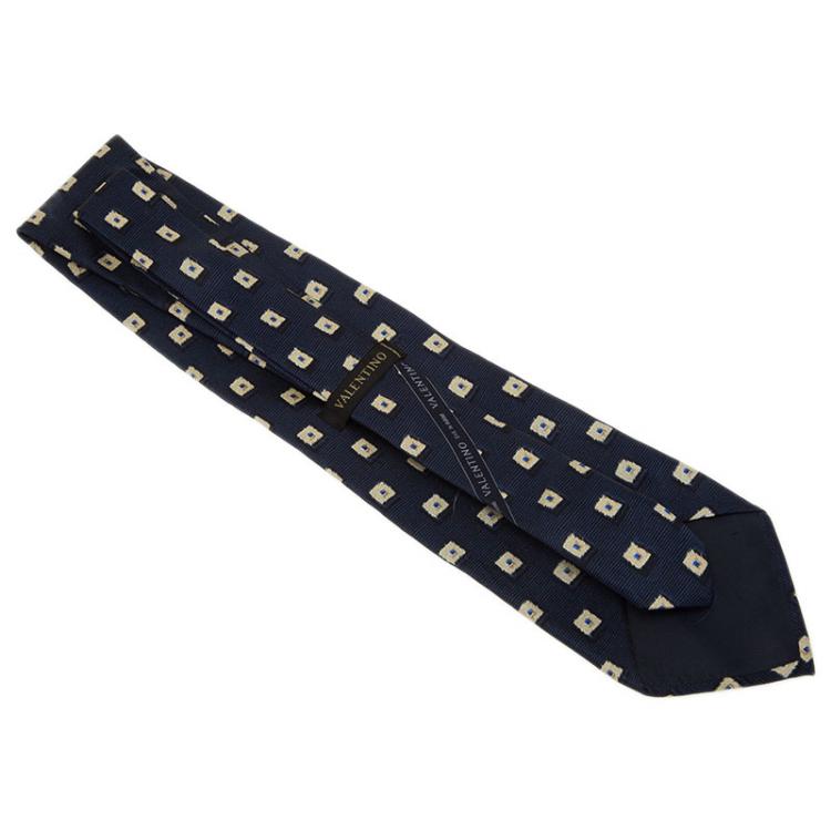 Pre Owned  Valentino Navy Blue Silk Square Pattern Tie 
