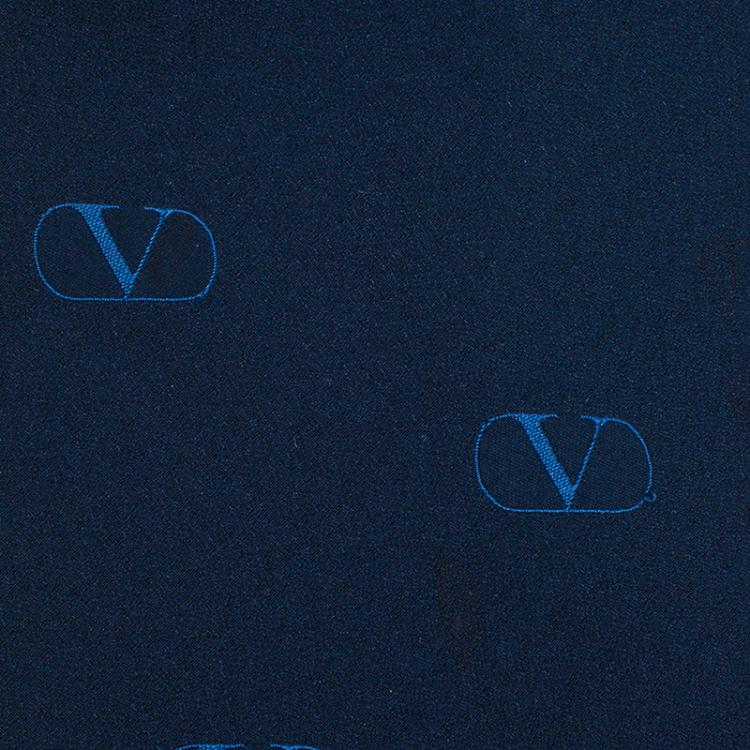Pre Owned Valentino Navy Blue Silk Logo Tie