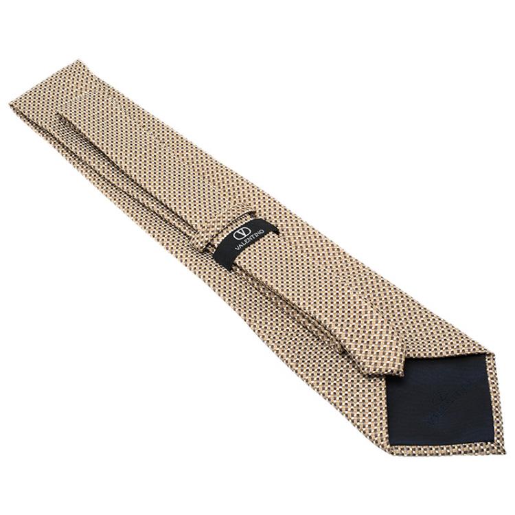 Pre Owned Valentino Beige Patterned Silk Tie