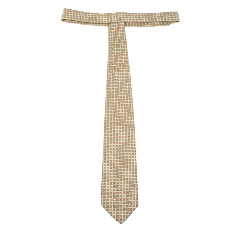 Pre Owned Valentino Beige Printed Silk Tie