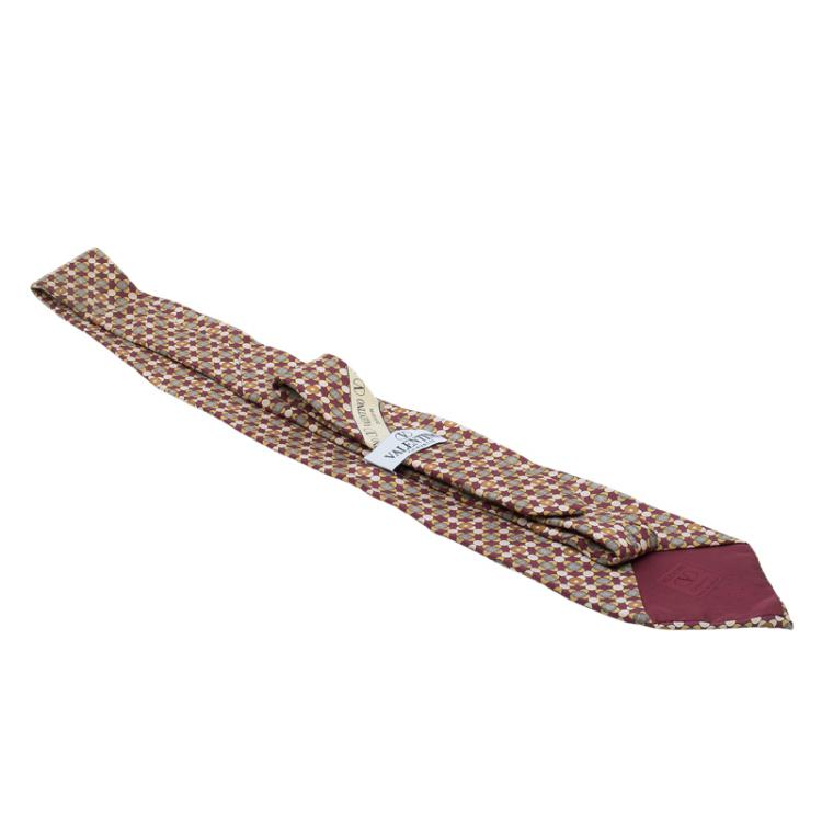 Pre Owned Valentino Burgundy Printed Silk Tie