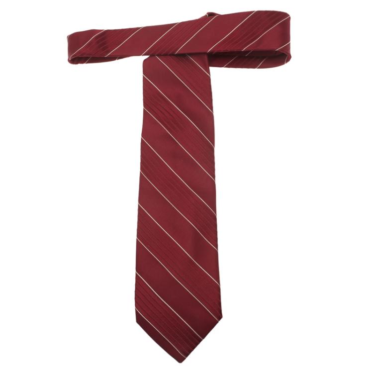 Pre Owned Valentino Red Striped Silk Tie