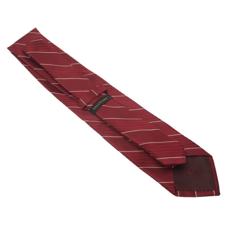 Pre Owned Valentino Red Striped Silk Tie